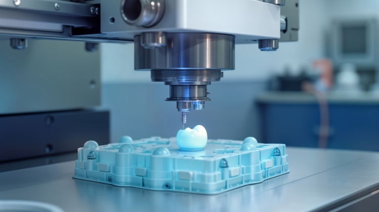 Advanced dental technology at Vistoso Dental Partners in Oro Valley, AZ, showcasing a precision milling machine crafting a custom dental crown.